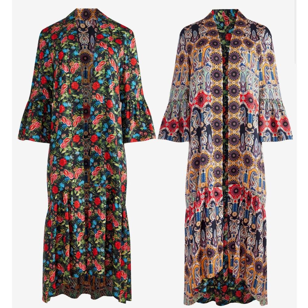 Alice + Olivia‎ Dottie Reversible Kimono Tangerine Combo Size Medium/Large - Picture 8 of 11